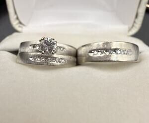 VTG Frederick Goldman 14K White Gold Wedding Set 9.17g Natural Diamond